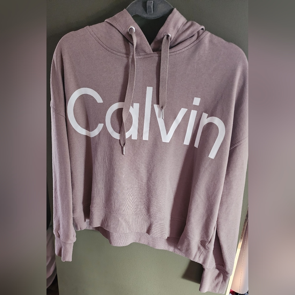 Women's Large Beige Calvin Klein Pullover Crop Hoddie